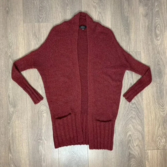 Aritzia Talula Lenox Cardigan Sweater Knit Heathered Cashmere Wool Burgundy XXS - Picture 2 of 14